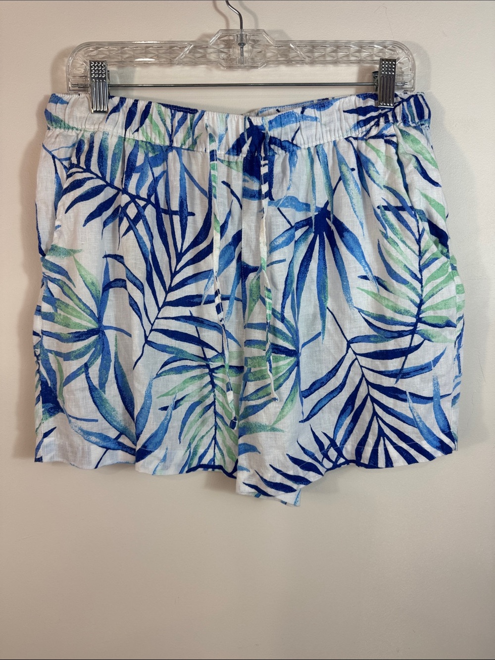 Sigrid Olsen 100% Linen Shorts Palm Print Tropical Pull On Relaxed Size L